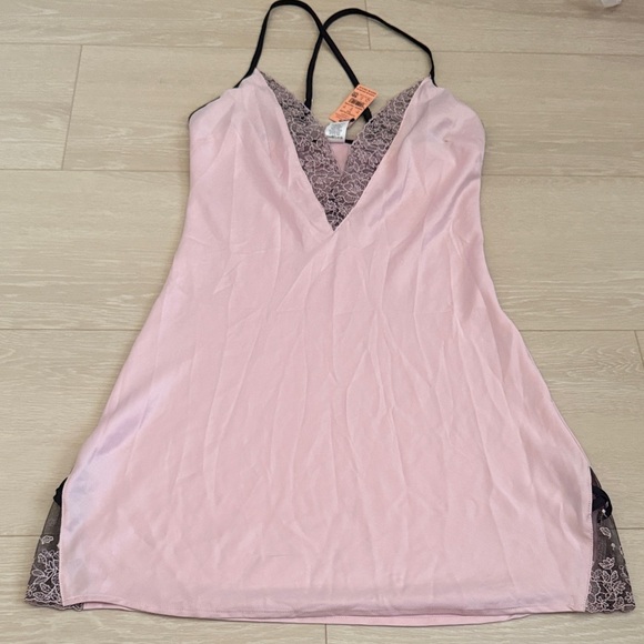 Bras N Things Blush Satin Chemise with Black Lace Accents - Picture 4 of 7